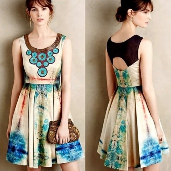 Anthropologie BHANUNI BY JYOTI Villette Dress Fit N’ Flare Beaded Embellished 2 - Picture 5 of 14